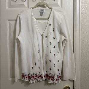 Teddi Cream Cottagecore Cardigan Rose Floral Embroidery 3D Built In Tank